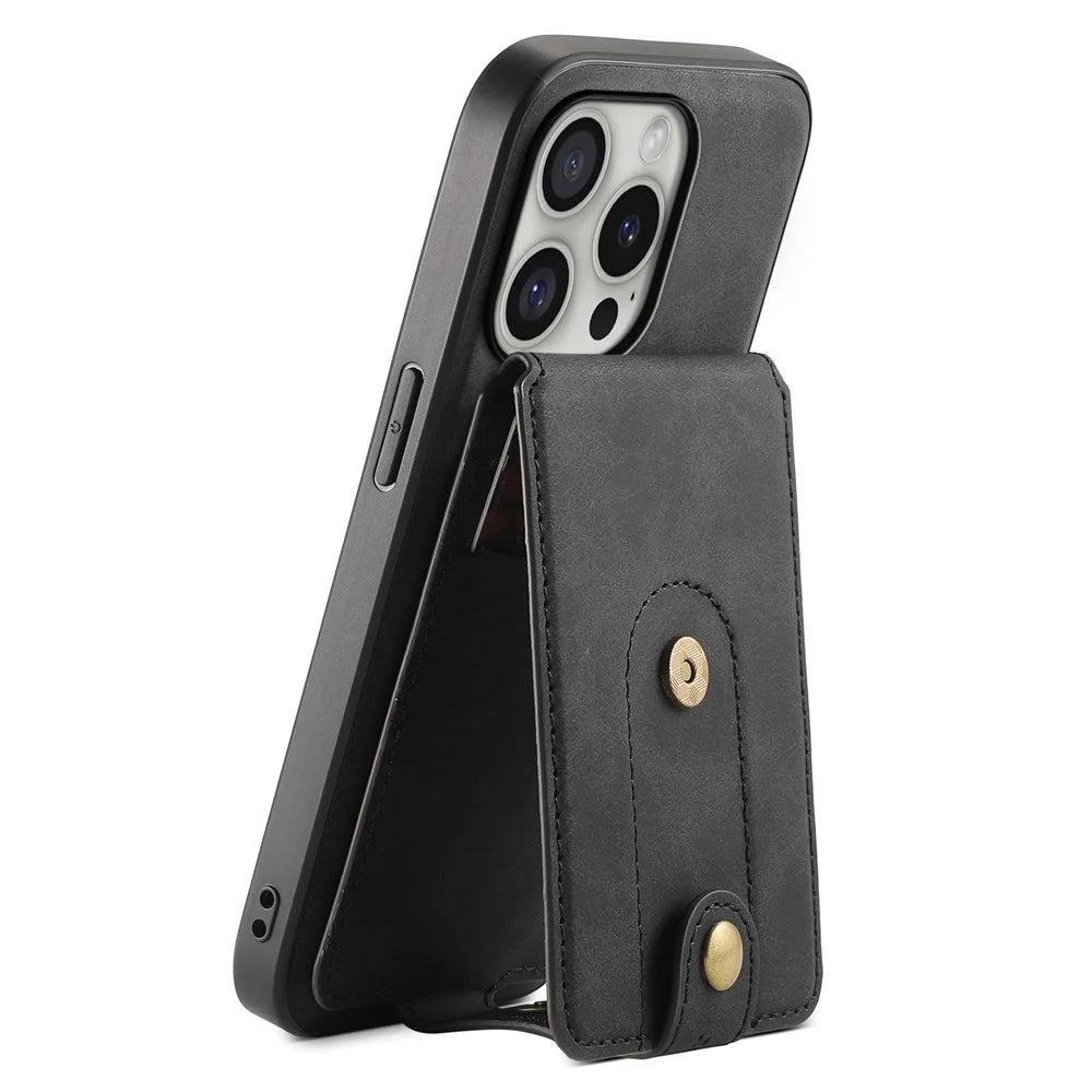 DENIOR D14 For iPhone 16 Pro Max Magnetic Case Leather+PC+TPU Phone Cover Card Bag - Black - 4