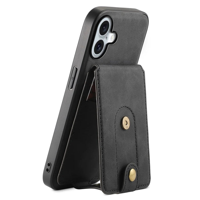DENIOR D14 For iPhone 16 Plus Case Compatible with MagSafe Card Bag Leather Back Phone Cover - Black - 4