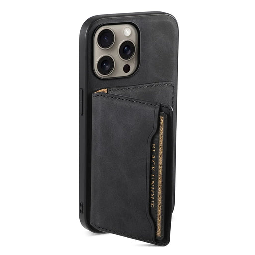 DENIOR D13 For iPhone 16 Pro Max Magnetic Case Leather Phone Back Cover Card Holder - Black - 2