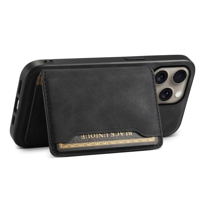 DENIOR D13 For iPhone 16 Pro Max Magnetic Case Leather Phone Back Cover Card Holder - Black - 3