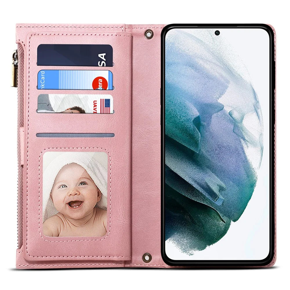 ESEBLE Star Series For Samsung Galaxy S24 FE Case Flip Leather Phone Cover RFID Blocking Zipper Pocket - Rose Gold - 2