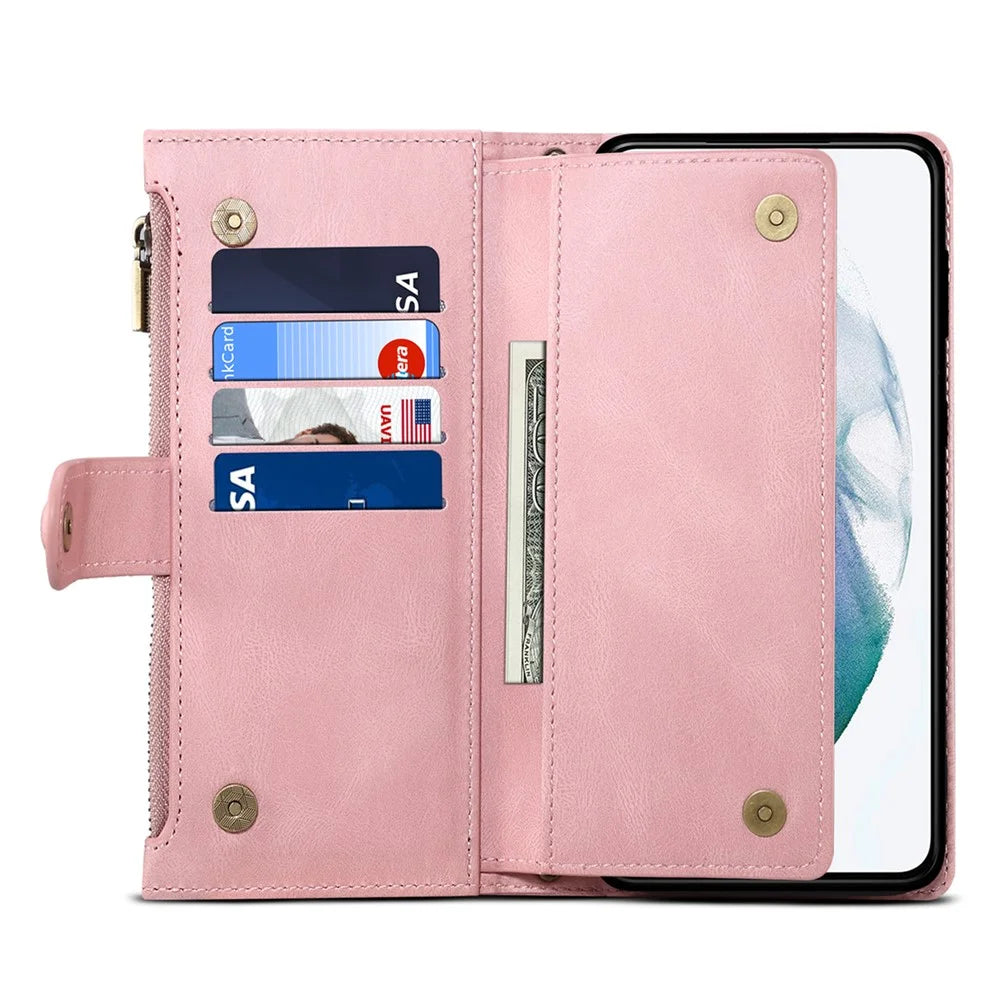 ESEBLE Star Series For Samsung Galaxy S24 FE Case Flip Leather Phone Cover RFID Blocking Zipper Pocket - Rose Gold - 4
