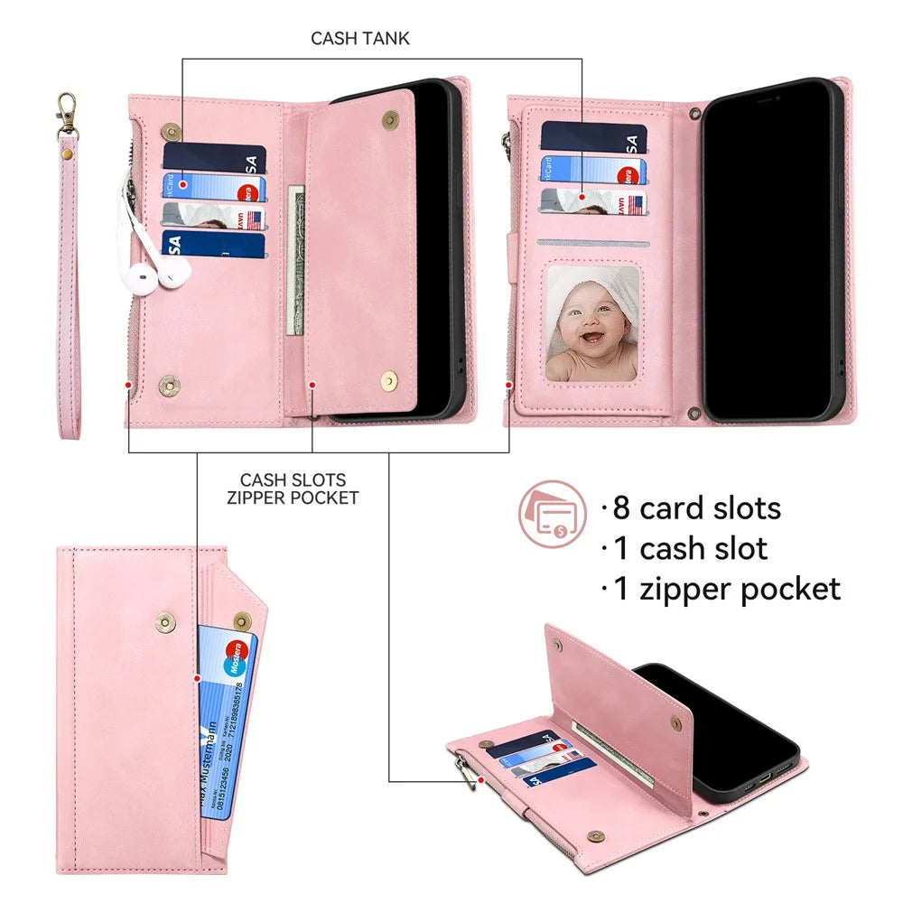 ESEBLE Star Series For Samsung Galaxy S24 FE Case Flip Leather Phone Cover RFID Blocking Zipper Pocket - Rose Gold - 7