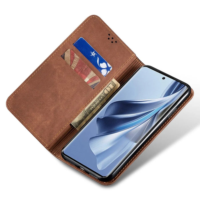 For Realme Note 60x 4G / C63 4G / C61 4G Case Jeans Cloth Texture Leather Wallet Phone Cover Flip Stand - Coffee - 2