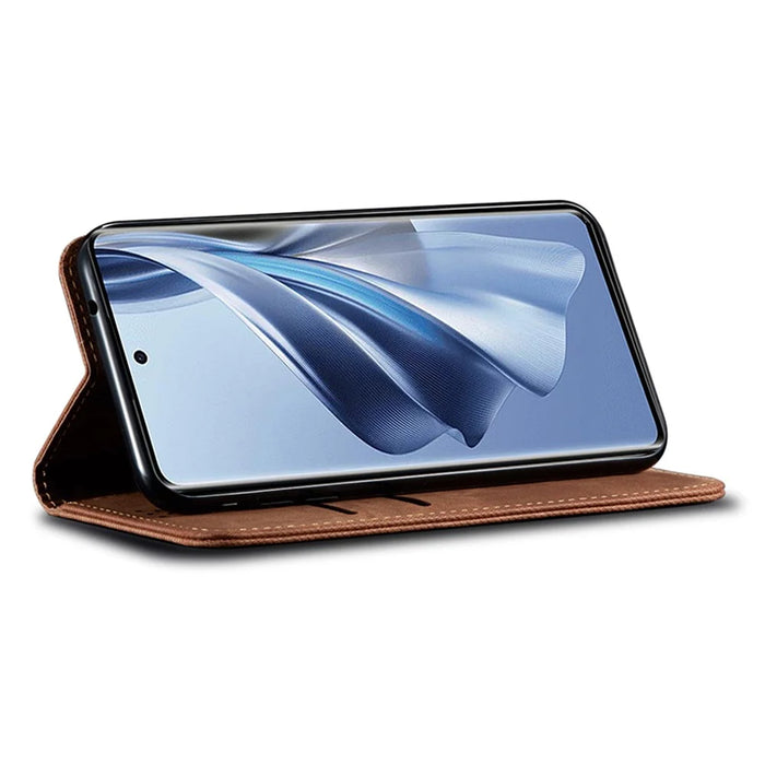 For Realme Note 60x 4G / C63 4G / C61 4G Case Jeans Cloth Texture Leather Wallet Phone Cover Flip Stand - Coffee - 3