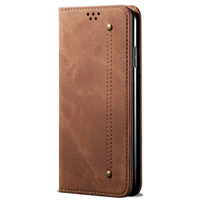 For Realme Note 60x 4G / C63 4G / C61 4G Case Jeans Cloth Texture Leather Wallet Phone Cover Flip Stand - Coffee - 5
