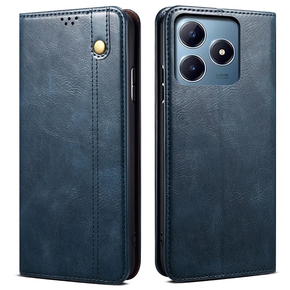 For Realme Note 60x 4G / C63 4G / C61 4G Case Magnetic Closure Flip Leather Phone Cover Waxy Crazy Horse Texture - Blue - 1