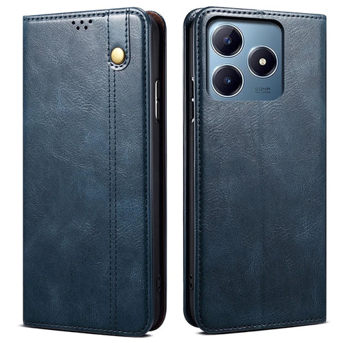 For Realme Note 60x 4G / C63 4G / C61 4G Case Magnetic Closure Flip Leather Phone Cover Waxy Crazy Horse Texture - Blue - 1