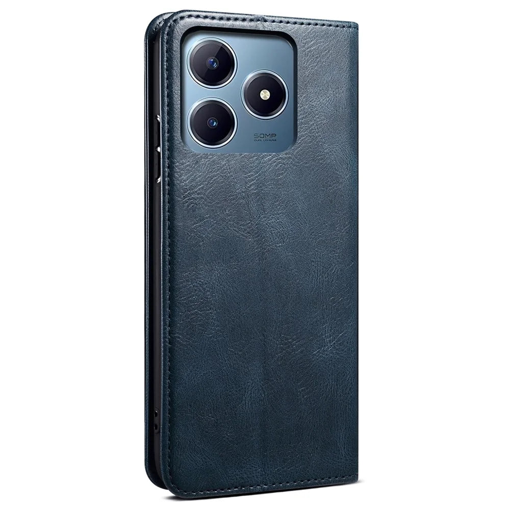 For Realme Note 60x 4G / C63 4G / C61 4G Case Magnetic Closure Flip Leather Phone Cover Waxy Crazy Horse Texture - Blue - 6