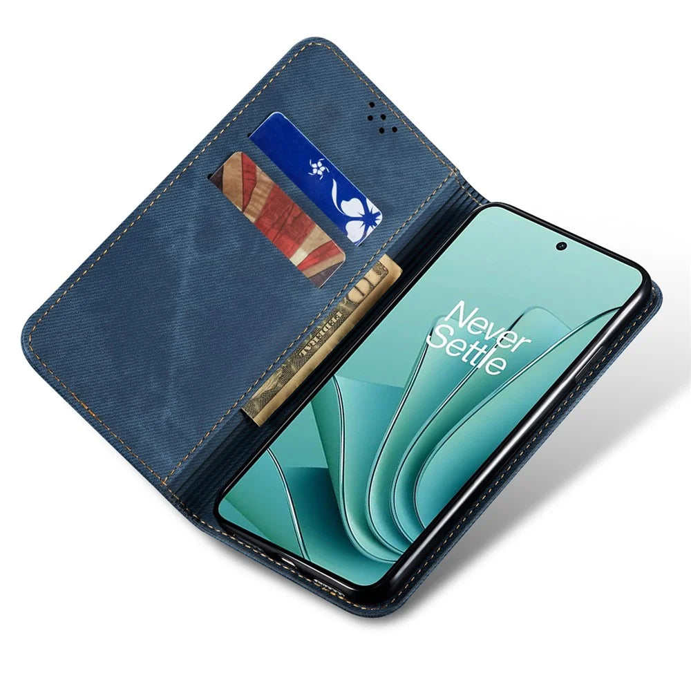 For OnePlus Nord CE4 Lite 5G / Oppo K12x 5G (China) Case Jeans Cloth Texture Leather Wallet Phone Cover - Blue - 2
