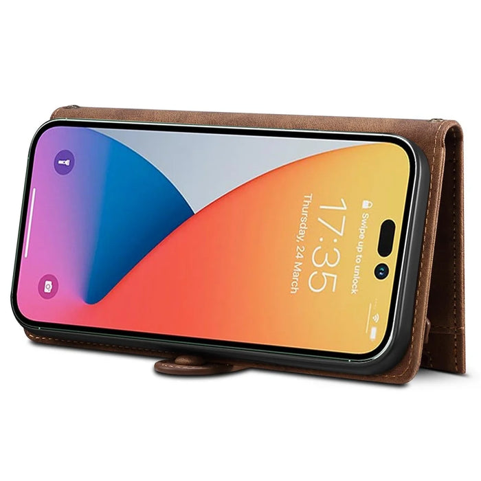 ESEBLE Star Series For iPhone 16 Pro Case Zipper Wallet Leather Stand Phone Cover - Brown - 3