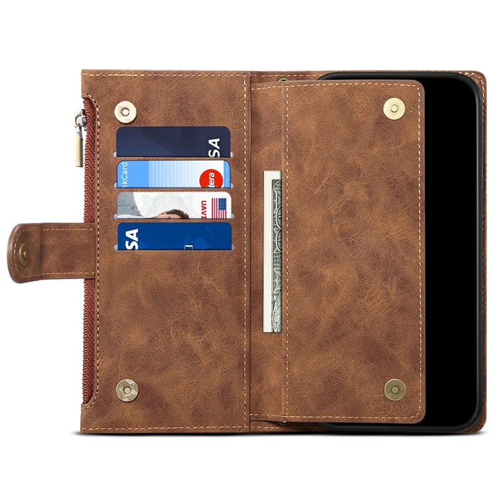 ESEBLE Star Series For iPhone 16 Pro Case Zipper Wallet Leather Stand Phone Cover - Brown - 4