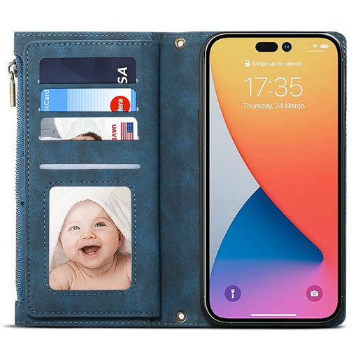 ESEBLE Star Series For iPhone 16 Pro Max Case Zipper Wallet Anti-Drop PU Leather Phone Cover - Blue - 2