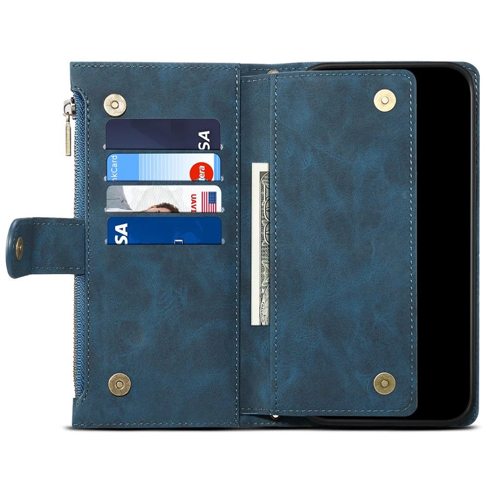 ESEBLE Star Series For iPhone 16 Pro Max Case Zipper Wallet Anti-Drop PU Leather Phone Cover - Blue - 4