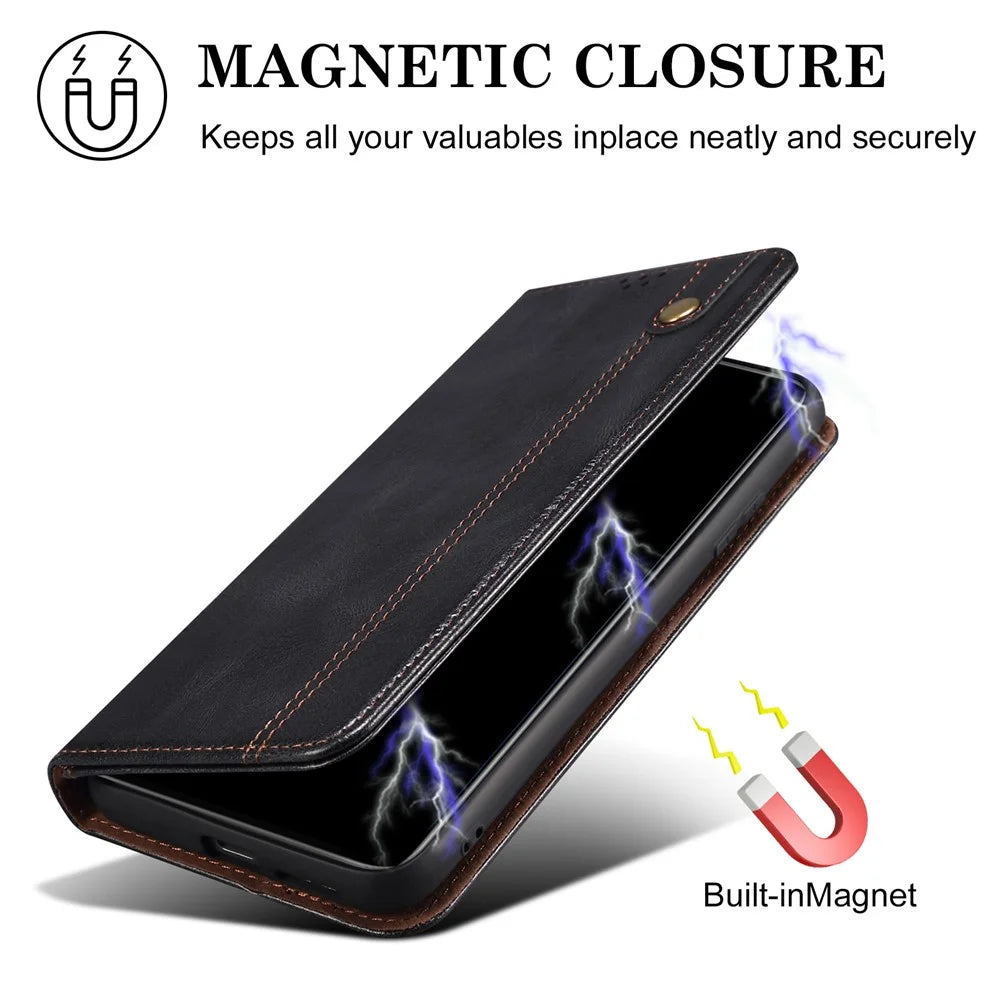 For iPhone 16 Pro Max Case Crazy Horse Texture Drop-Proof Leather Wallet Phone Cover - Black - 4