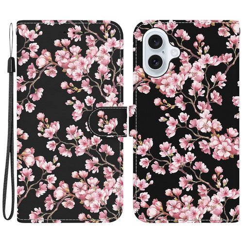 For iPhone 16 Plus Wallet Case Pattern Print Leather Phone Cover - Plum Blossom - 1