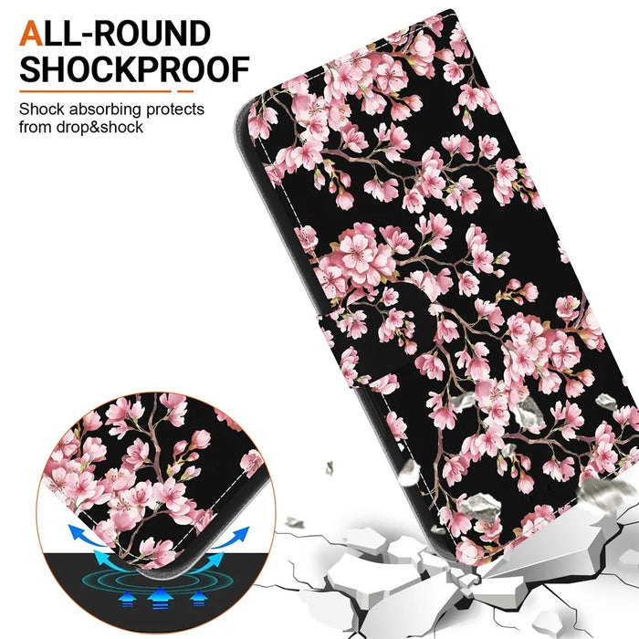 For iPhone 16 Plus Wallet Case Pattern Print Leather Phone Cover - Plum Blossom - 4