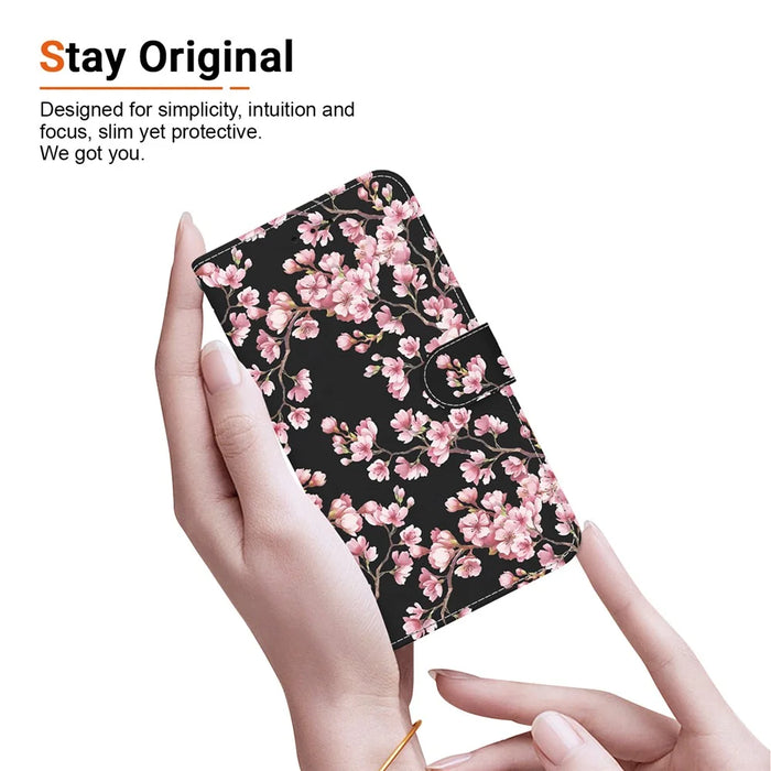 For iPhone 16 Plus Wallet Case Pattern Print Leather Phone Cover - Plum Blossom - 5