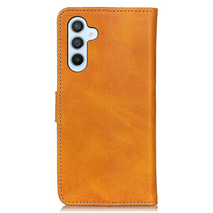 For Samsung Galaxy S24 FE Stand Case Cowhide Texture Leather Phone Cover - Brown - 7