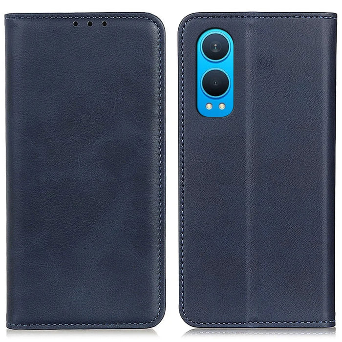 For OnePlus Nord CE4 Lite 5G / Oppo K12x 5G (China) Wallet Case Cowhide Texture Split Leather Phone Cover - Blue - 1