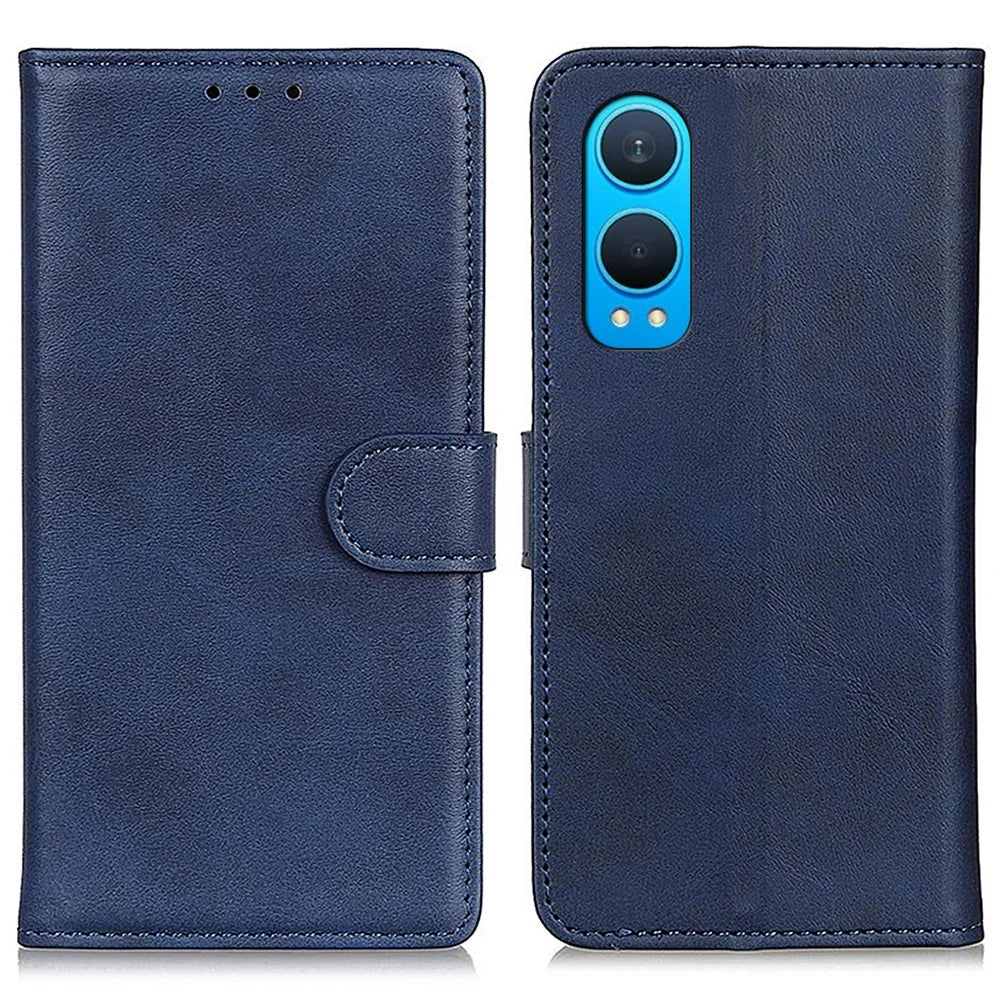 For OnePlus Nord CE4 Lite 5G / Oppo K12x 5G (China) Phone Case Cowhide Texture Leather Flip Cover with Stand - Blue - 1