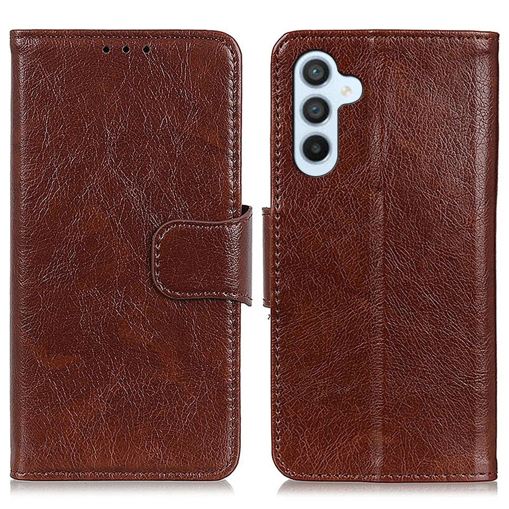 For Samsung Galaxy S24 FE Case Nappa Texture Split Leather Wallet Phone Cover - Brown - 1