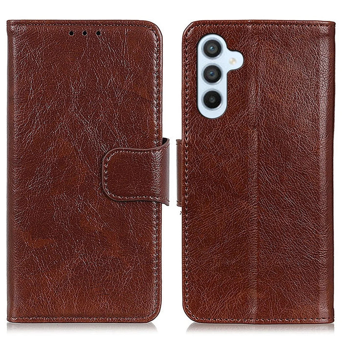 For Samsung Galaxy S24 FE Case Nappa Texture Split Leather Wallet Phone Cover - Brown - 1