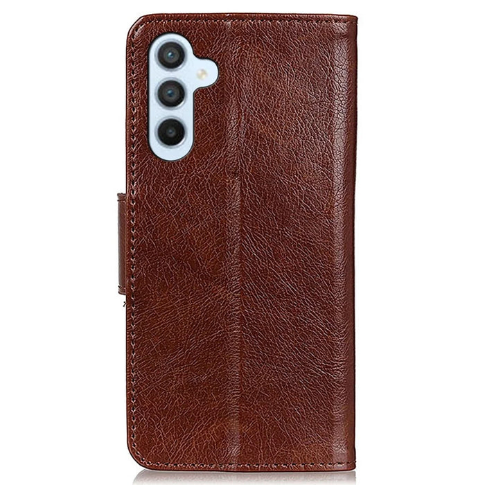For Samsung Galaxy S24 FE Case Nappa Texture Split Leather Wallet Phone Cover - Brown - 7