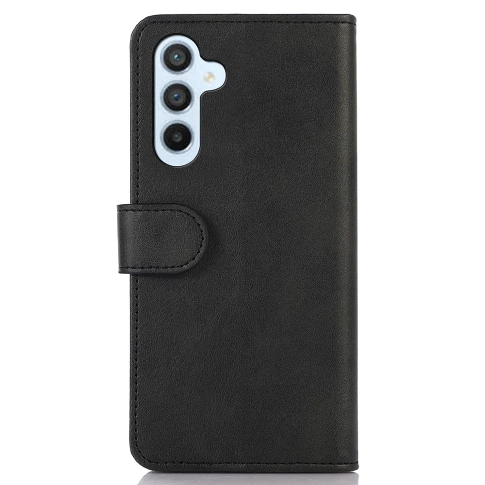 For Samsung Galaxy S24 FE Case Cowhide Texture Leather 3 Card Slots Phone Cover with Stand - Black - 7
