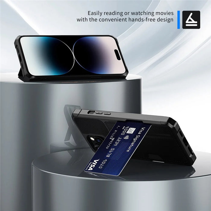 For iPhone 14 Pro ZM02 Reinforced Corner Phone Case Card Slot PU Leather + TPU Drop-proof Back Cover - 2