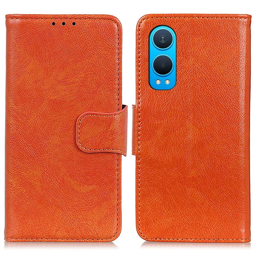 For OnePlus Nord CE4 Lite 5G / Oppo K12x 5G (China) Wallet Case Nappa Texture Split Leather Phone Cover - Orange - 1