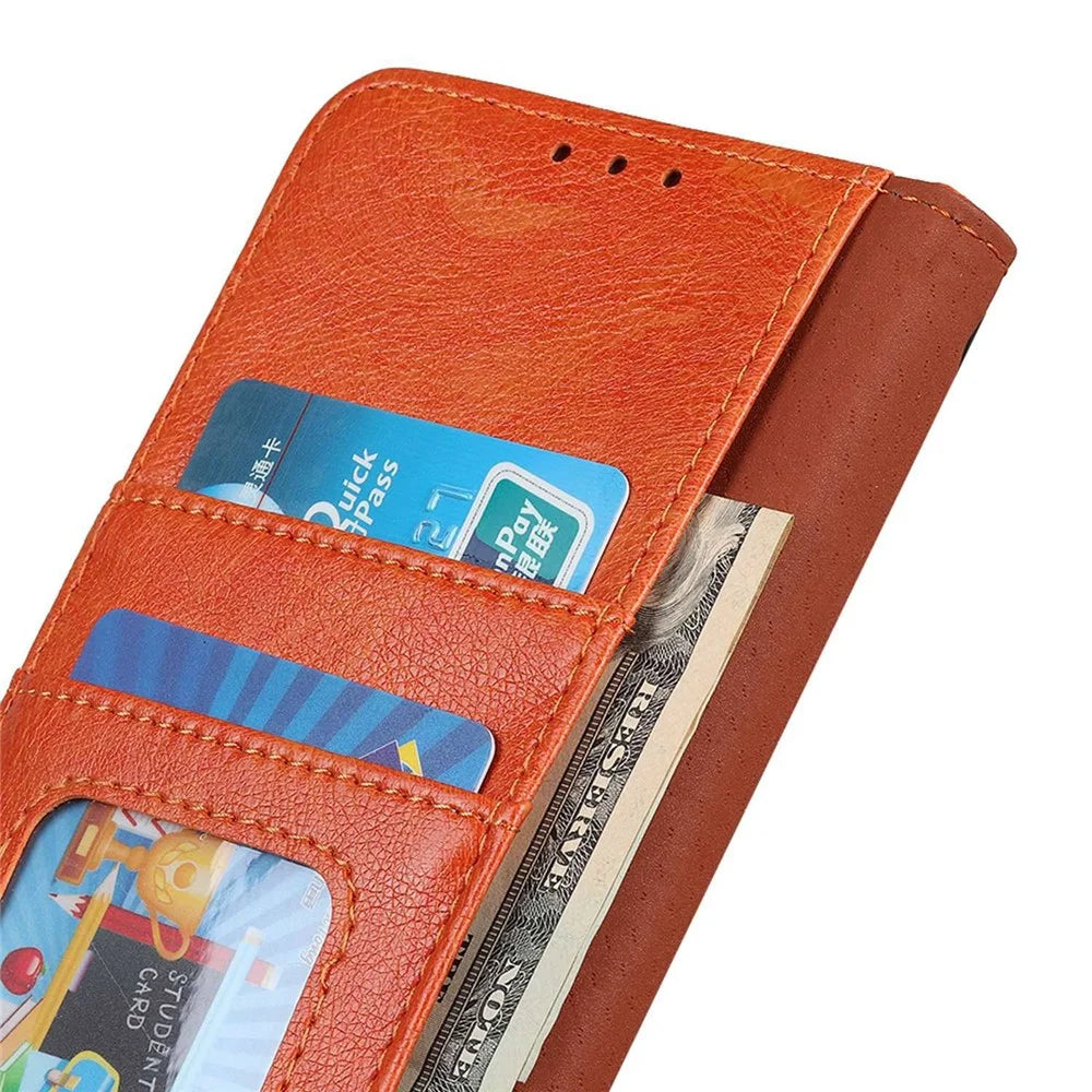For OnePlus Nord CE4 Lite 5G / Oppo K12x 5G (China) Wallet Case Nappa Texture Split Leather Phone Cover - Orange - 4