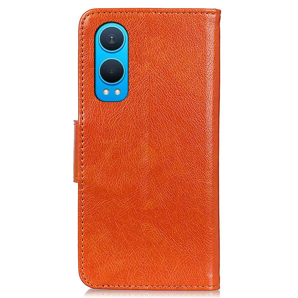 For OnePlus Nord CE4 Lite 5G / Oppo K12x 5G (China) Wallet Case Nappa Texture Split Leather Phone Cover - Orange - 7