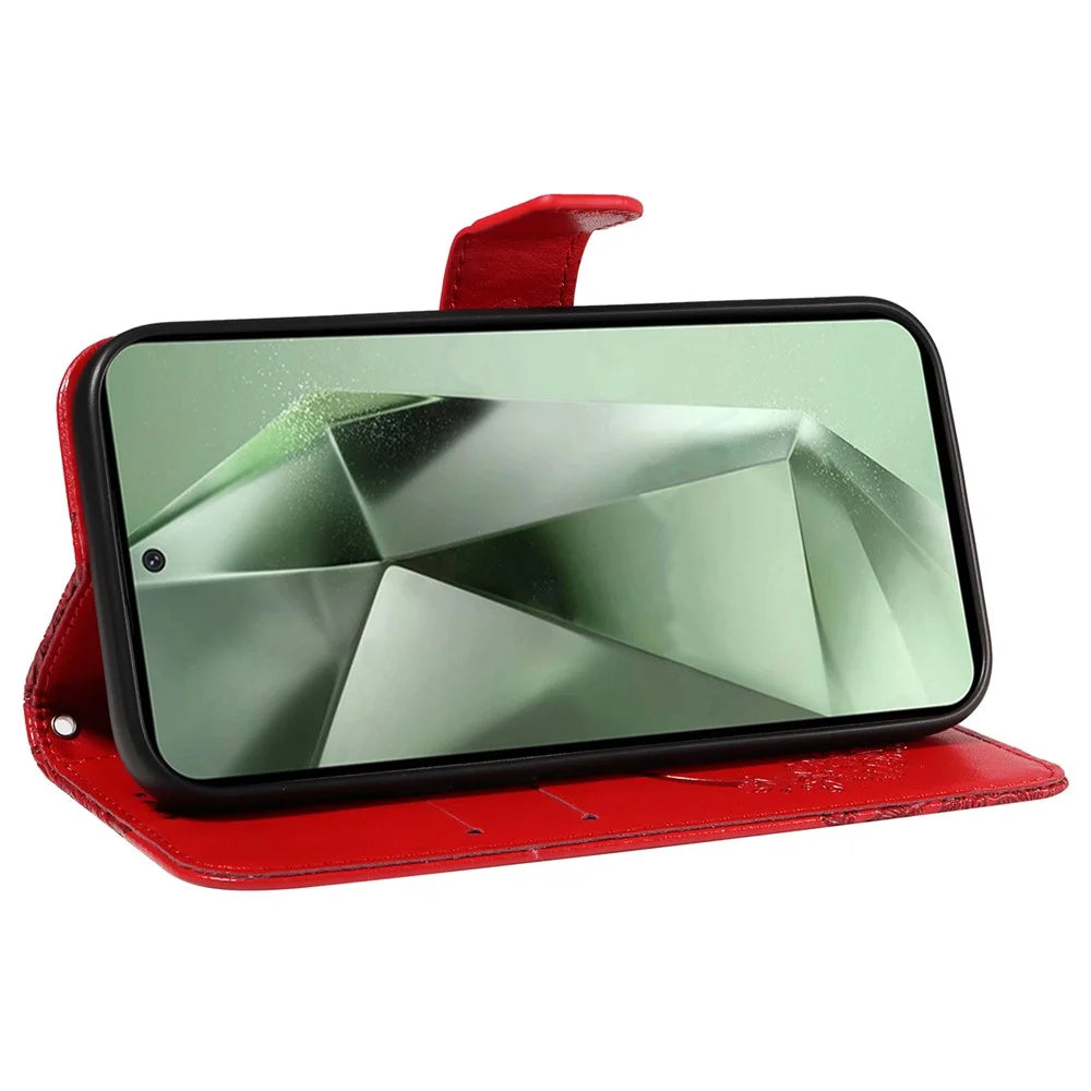 For Samsung Galaxy S24 FE Case Stand PU Leather Wallet Phone Cover Butterfly Pattern - Red - 4
