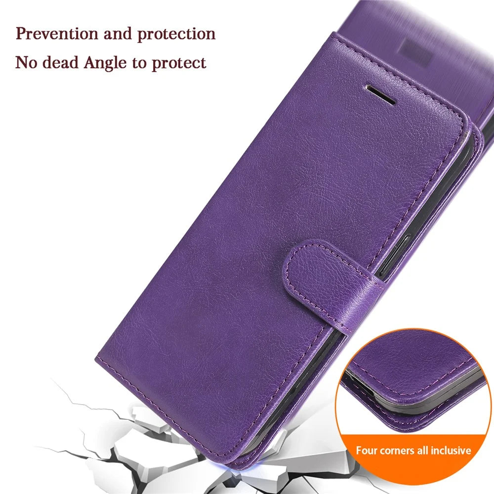 For Samsung Galaxy S24 FE Case Solid Color Leather Mobile Cover Wallet Stand with Strap - Black - 5