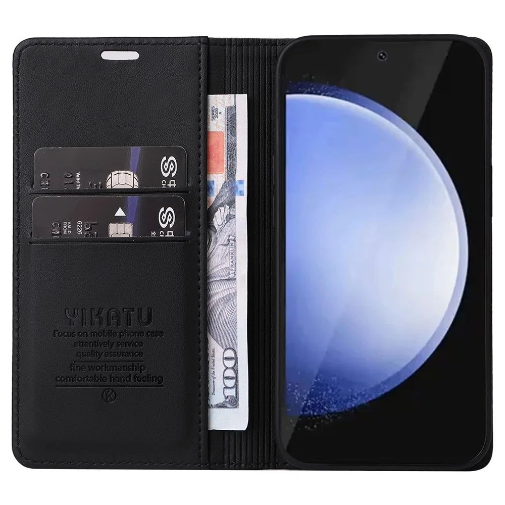 YIKATU YK-001 For Samsung Galaxy S24 FE Case Stand Magnetic Absorption Leather Phone Cover - Black - 2