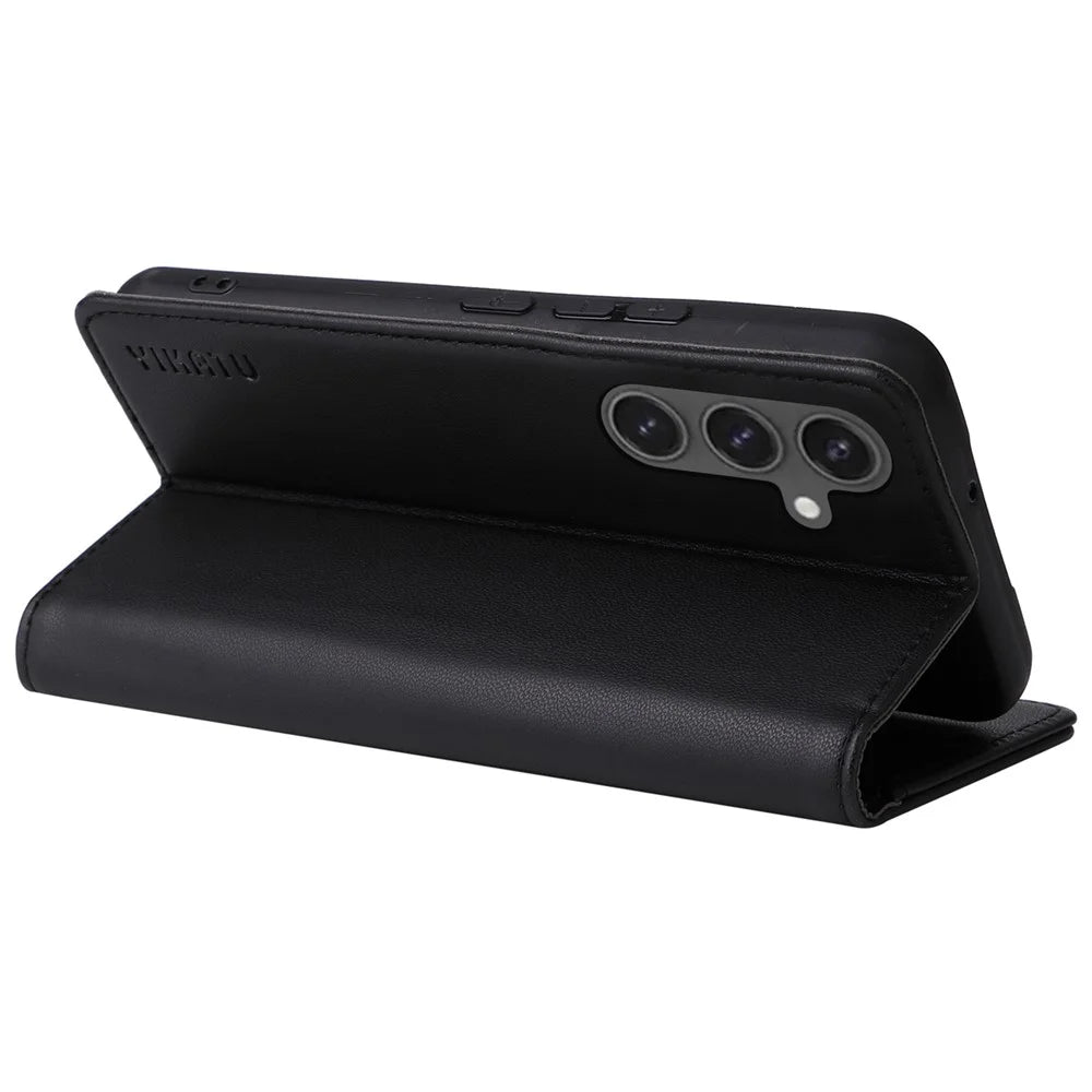 YIKATU YK-001 For Samsung Galaxy S24 FE Case Stand Magnetic Absorption Leather Phone Cover - Black - 3