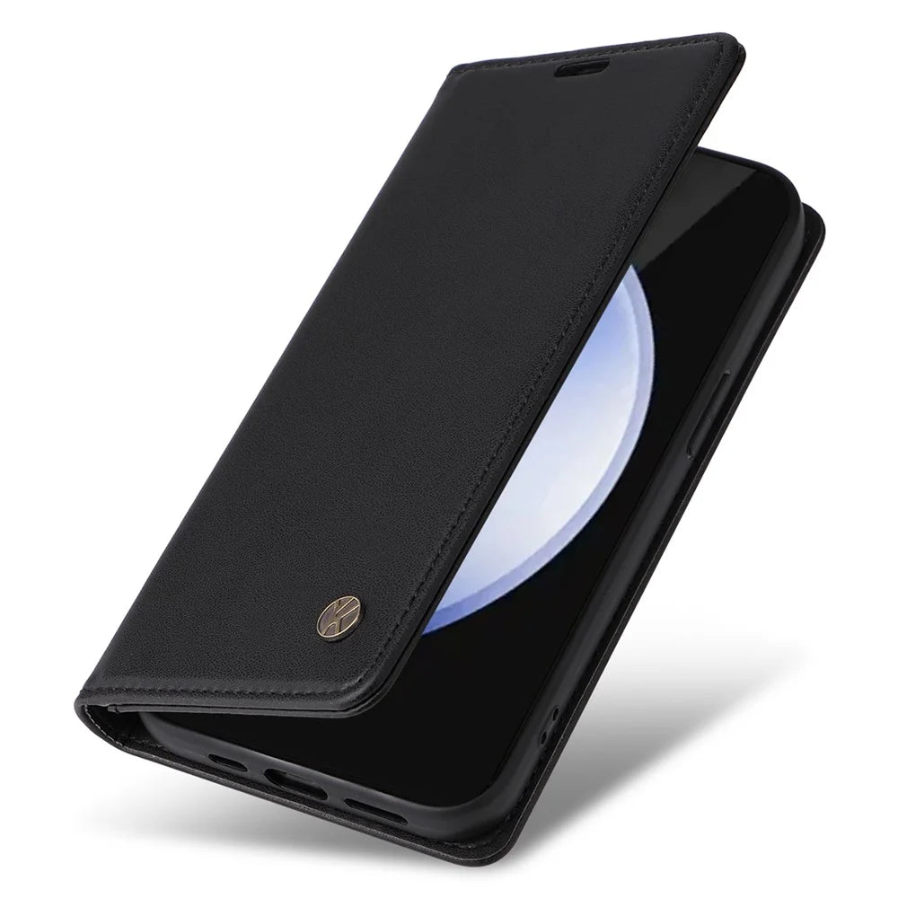 YIKATU YK-001 For Samsung Galaxy S24 FE Case Stand Magnetic Absorption Leather Phone Cover - Black - 5