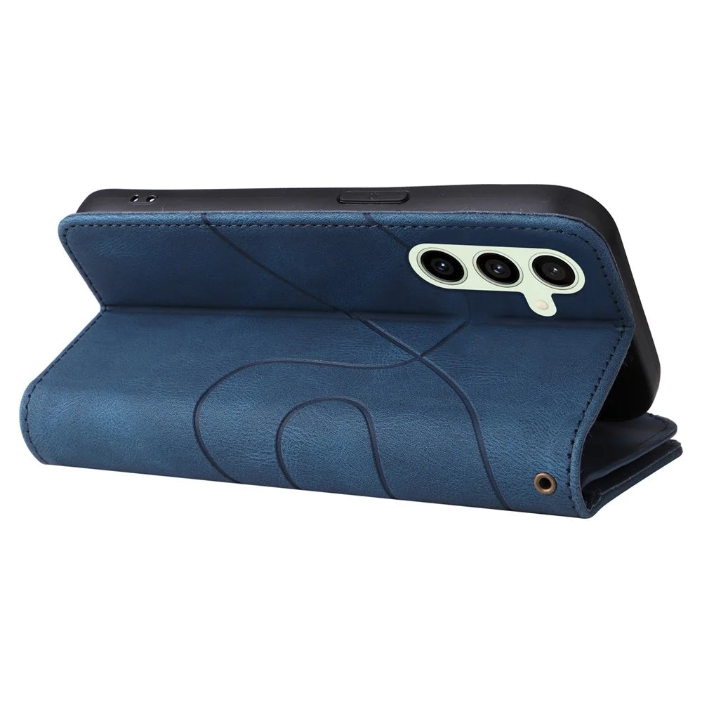 For Samsung Galaxy S24 FE Leather Case with Strap Zipper 9 Card Slot Phone Cover Stand - Blue - 6