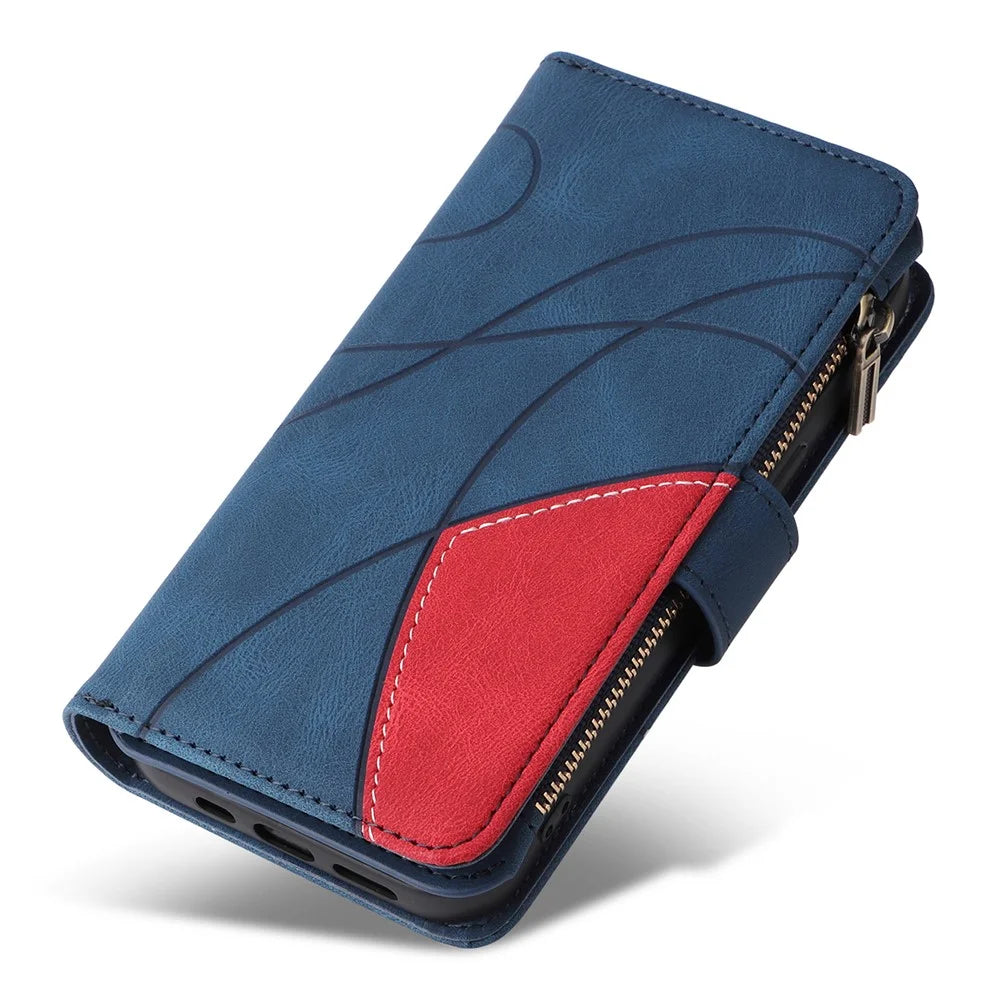 For Samsung Galaxy S24 FE Leather Case with Strap Zipper 9 Card Slot Phone Cover Stand - Blue - 7