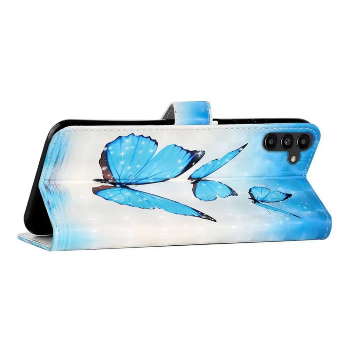 For Samsung Galaxy S24 FE Case 3D Pattern Printed Leather Phone Cover Card Holder - Three Butterflies - 3