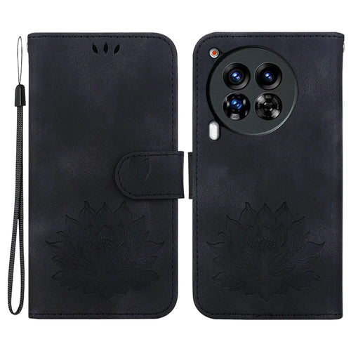 For TECNO Camon 30 Premier 5G Case Lotus Imprint Leather Wallet Phone Cover with Stand - Black - 1