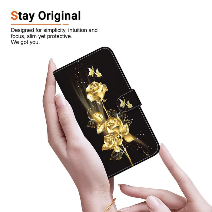 For TECNO Camon 30 Premier 5G Stand Wallet Case Pattern Print Leather Phone Cover - Gold Butterfly Rose - 5