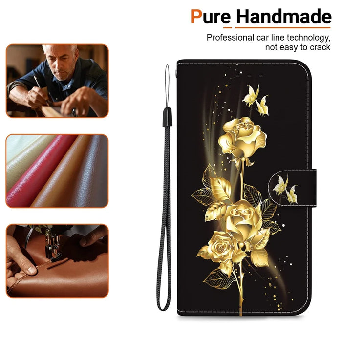 For TECNO Camon 30 Premier 5G Stand Wallet Case Pattern Print Leather Phone Cover - Gold Butterfly Rose - 6