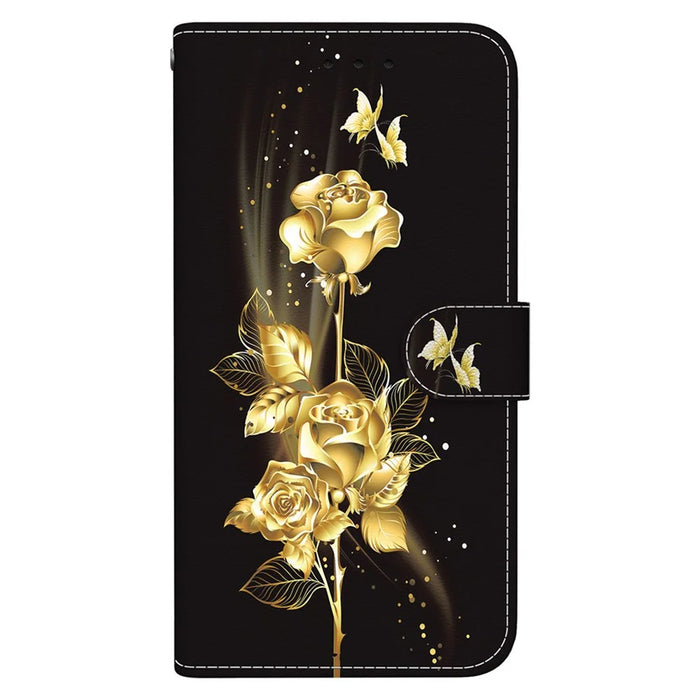 For TECNO Camon 30 Premier 5G Stand Wallet Case Pattern Print Leather Phone Cover - Gold Butterfly Rose - 7