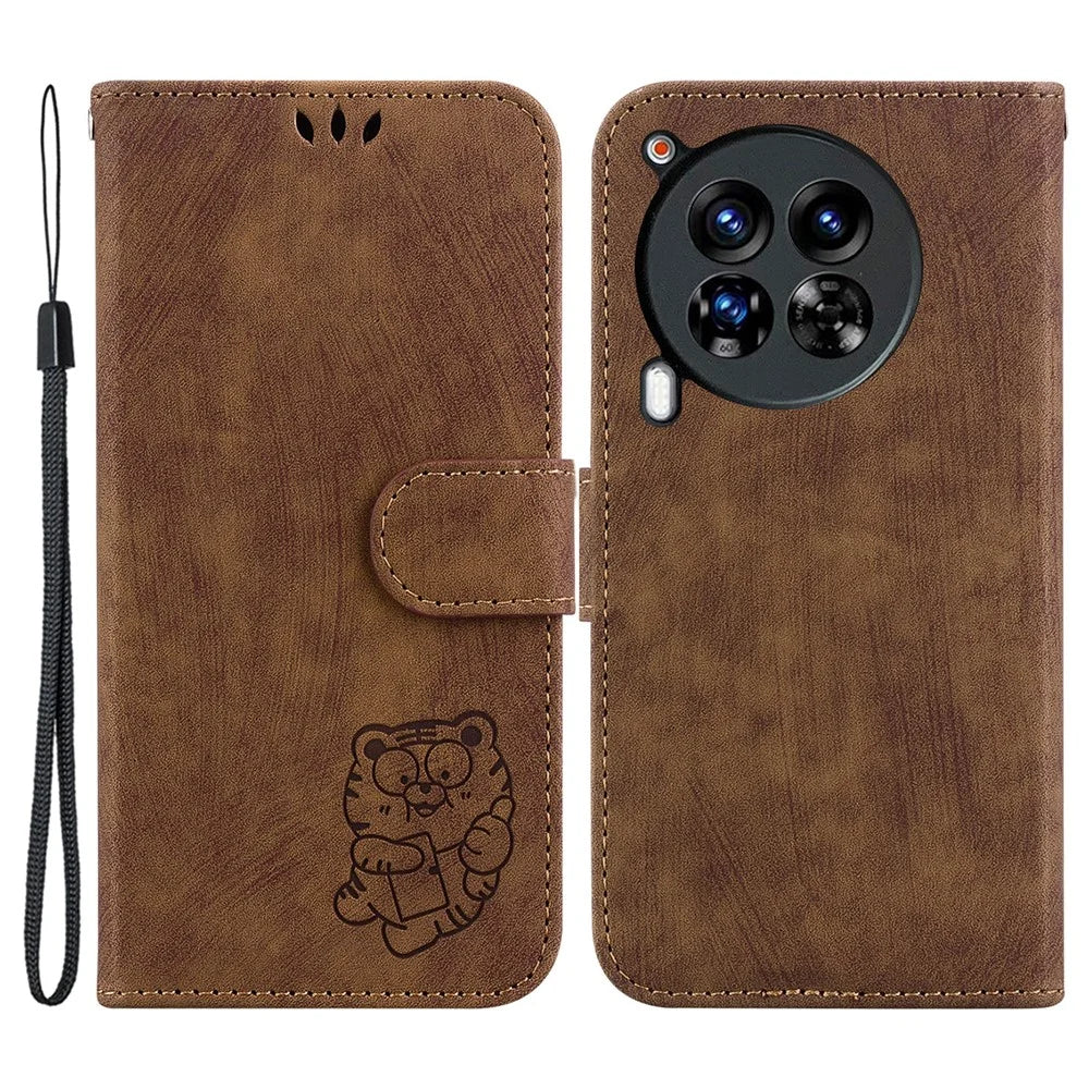 For TECNO Camon 30 Premier 5G Wallet Case Cute Tiger Imprint Leather Phone Cover - Brown - 1