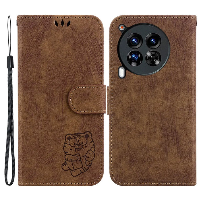 For TECNO Camon 30 Premier 5G Wallet Case Cute Tiger Imprint Leather Phone Cover - Brown - 1