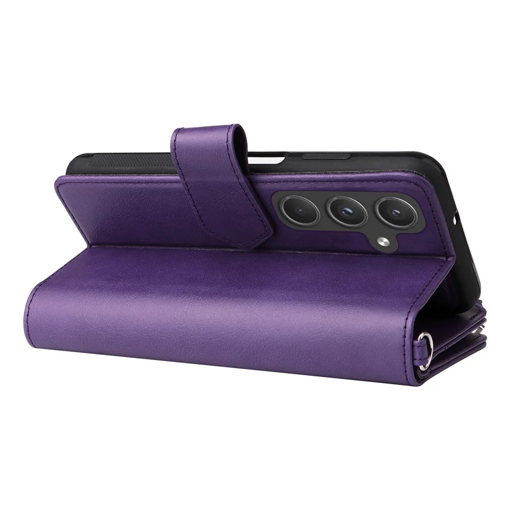For Samsung Galaxy A55 5G Magnetic Leather Case Mobile Cover with Detachable Zipper Wallet Strap - Purple - 6