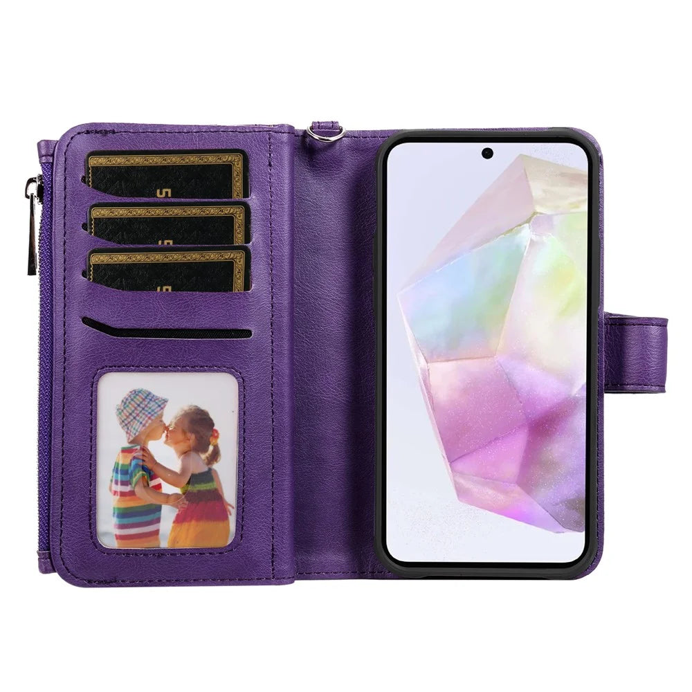 For Samsung Galaxy A35 5G Magnetic Leather Case Mobile Cover with Detachable Zipper Wallet Strap - Purple - 2