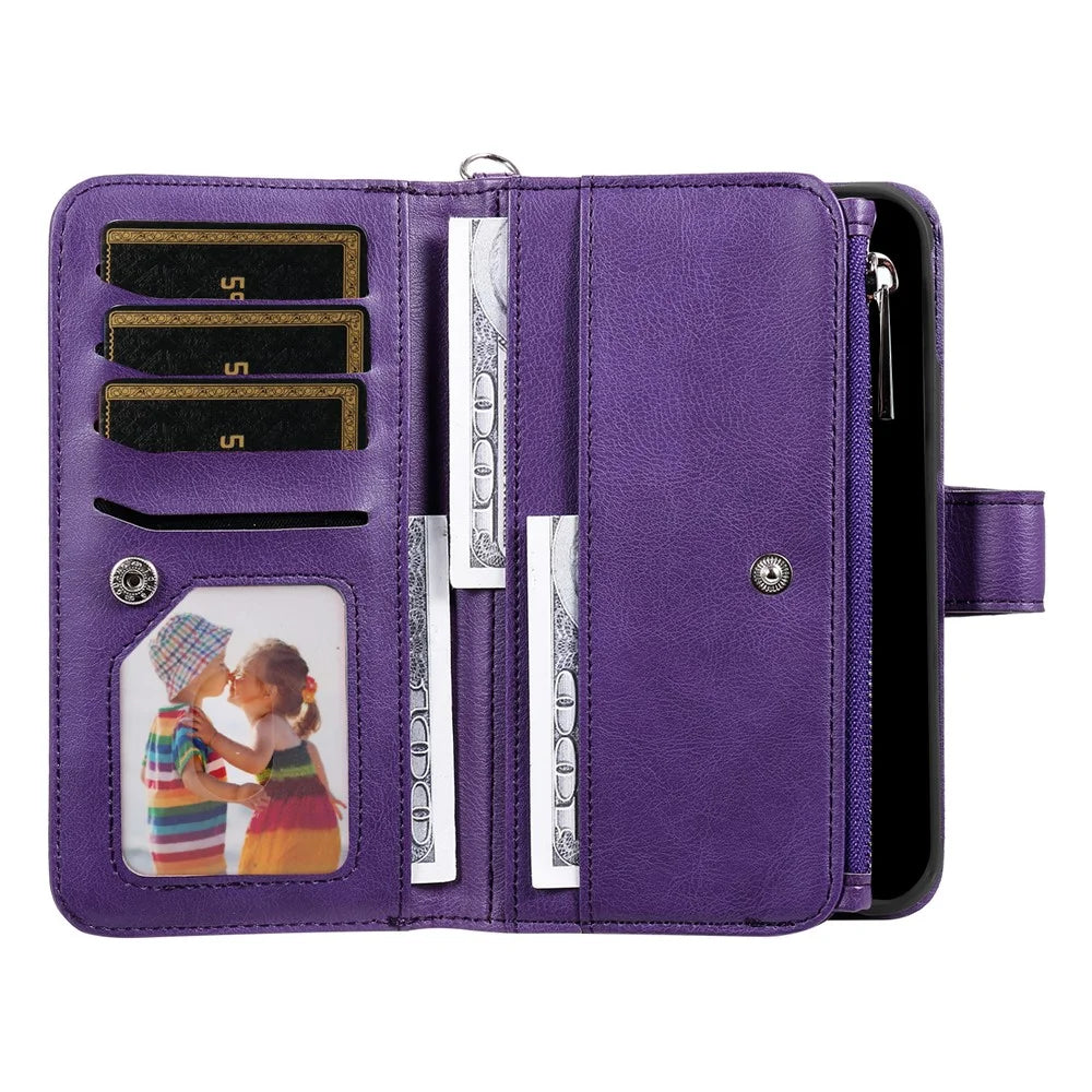 For Samsung Galaxy A35 5G Magnetic Leather Case Mobile Cover with Detachable Zipper Wallet Strap - Purple - 3